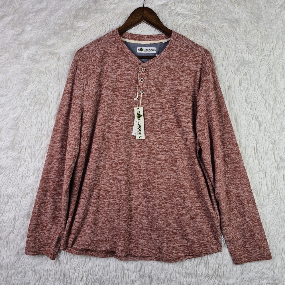 NWT Tallwoods Mens L Heather Red Long Sleeve Super Soft Henley‎ Shirt Outdoor
